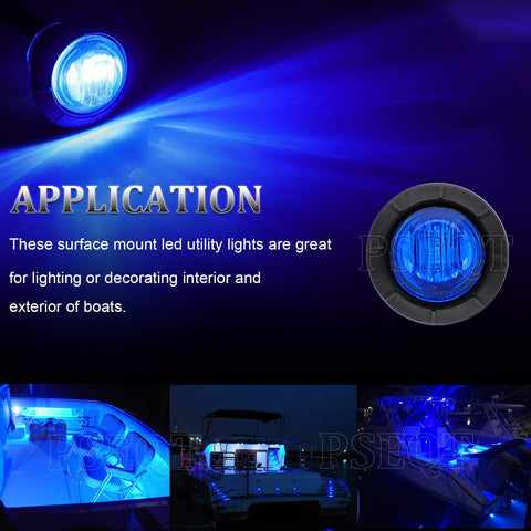 3 LED Round Boat Interior Lights Kit For Deck Transom And Cockpit Waterproof IP68 in blue illumination on boat interior
