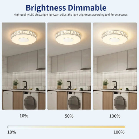 14 Inch Modern Ceiling Light Flush Mount With Crystal K9 Glass LED Dimmable Chandelier showing brightness levels in kitchen
