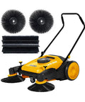 Kick Serious Dust With This Heavy Duty Manual Floor Sweeper Designed For Warehouses And Shops Featuring A 41 Inch Wide Commercial Push Broom with extra brushes.