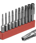 5 Point Security Torx Bit Set, 10 Pc Magnetic S2 Alloy Steel Driver Bits in red holder