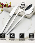 20 Piece Flatware Set For 4 In 18/10 Stainless Steel, Mirror Polished Silverware arranged on a plate with a napkin.