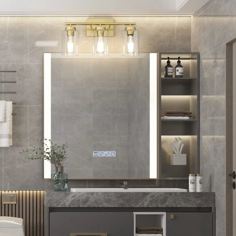 Brushed Brass Modern Bathroom Light Fixtures With Clear Glass Shade Three Light Vanity Wall Sconce for bathroom