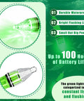 Infographic showing features of 8 Pack Underwater Fishing Lights Green LED Deep Drop Night Fishing Set, durability and battery life.