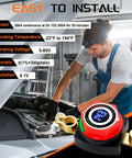 Upgraded Battery Disconnect Switch With Bright Digital Voltage Meter And Tailgate Ready Kill Isolator For Auto Rv Truck Marine Negative Terminal Battery Shield being installed in a vehicle engine compartment.
