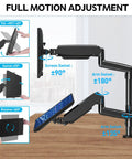Heavy Duty Dual Monitor Desk Mount For 17 To 32 Inch Screens Featuring Gas Spring Height Adjustment with full motion adjustment angles.