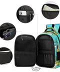 Coral Reef Sea Turtle Print Unisex Backpack large capacity open view showing interior compartments and smooth zipper design.