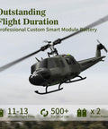 UH-1 Huey RC Helicopter With Auto Hover Dope Collectible 1/27 Scale Desk Model flying with detailed rotor blades in sky