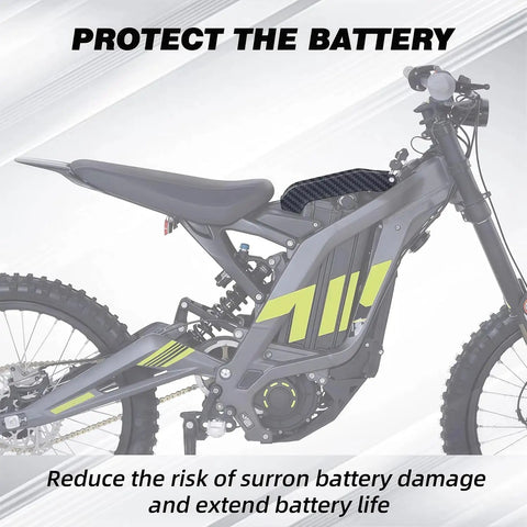 SurRon Light Bee X S Battery Cover With Carbon Fiber Pattern For Electric Dirt Bike Durable Plastic Guard Protects The Battery From Drops And Heat While Staying Lightweight And Fade Resistant Bolt On Fit