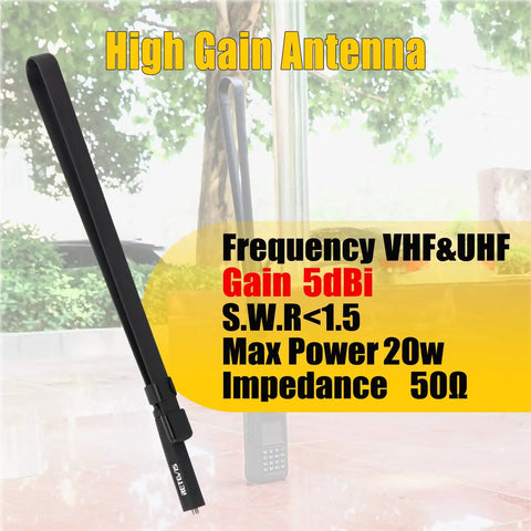 Foldable 29 Inch VHF UHF Ham Radio Antenna With SMA Female Connector High Gain 5dBi for Baofeng UV Series radios shown
