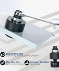 Heavy Duty Manual Ratchet Knockout Hole Punch Kit with dies and wrench, showing slug splitting on metal panel.