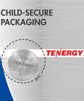 Top Shelf CR1616 3V Lithium Coin Cell Batteries 5 Pack Ready To Go Button Cells in child-secure packaging with TENERGY logo.