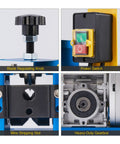 No Sweat Motorized Wire Stripper Machine 180W Automatic Cable Cutter features blade regulating knob and power switch.