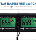 2 In 1 pH And Temperature Monitor Kit With BNC Probe Auto Buffer Recognition 0 To 14 pH Range showing temperature in Celsius and Fahrenheit