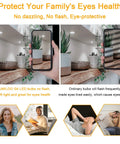 Comparison of DUMILOO G4 LED bulbs and ordinary bulbs, showing no flash with LED for eye protection, text overlay "Protect Your Family's Eyes Health"