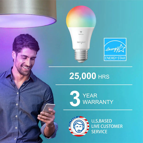 Color Changing WiFi Smart Light Bulb No Hub Needed A19 RGB LED Bulb Compatible With Alexa And Google Home Control With App Or Voice