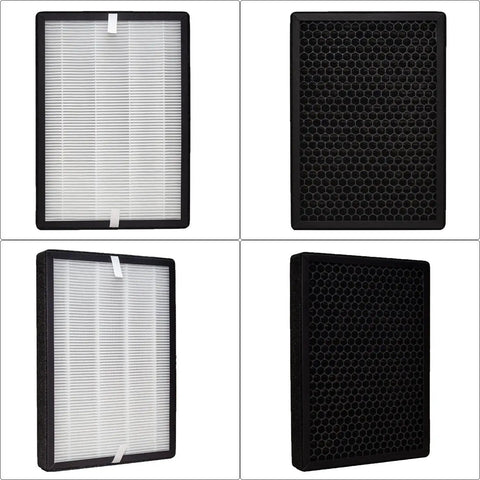 GL-FS32 Replacement Filter 2 Pack For MOOKA KOIOS Azeus Air Purifiers, H13 True HEPA 3-In-1 Activated Carbon Filtration System, front and back view of filters