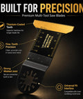Close-up of Boss Grade 22 Piece Titanium Oscillating Saw Blade with titanium-coated teeth and universal fit details.