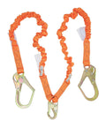 Double Leg Stretch Fall Protection Lanyard with Internal Shock Absorbing Design for 4.5 to 6 Feet, one snap hook, two rebar hooks