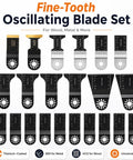 Boss Grade 22 Piece Titanium Oscillating Saw Blade Set For Metal And Wood Universal Multi Tool Blades Kit displayed