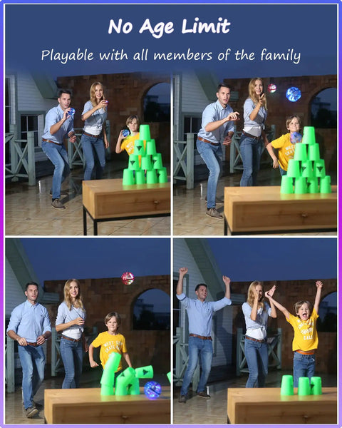 Family playing with Hand Operated Flying Orb Drone With Magic Controller 360 Degree Spin And RGB Lights indoors