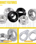 Front view: Mardatt 60Pcs bike axle nuts and washers kit (M8/M9.5/M10) in silver and black.
