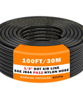 Roll of PA12 Nylon DOT Air Line One Half Inch OD Pneumatic Tubing, 100 Feet Long, SAE J844 Compliant, labeled with specs