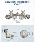 Wall Mount Kitchen Faucet With 6 Inch Spout Brushed Nickel Pro Grade Build Double Handles Hot And Cold Mixer Tap 360 Degree Rotatable 2 Hole Center Set Solid Brass Heavy Duty Restaurant Style Faucet dimensions diagram