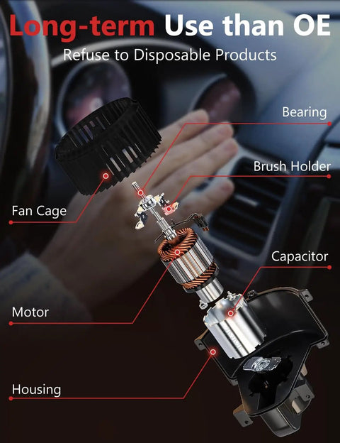 AC Heater Blower Motor Front Side For Nissan Rogue 2014 2019 And Rogue Sport 2017 2019 With Fan Cage Replacement diagram