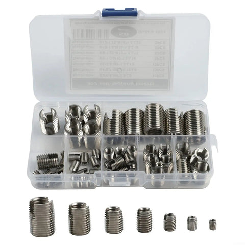 50 Pack Stainless Steel Thread Repair Insert Kit For M3 M5 M6 M8 And M10 Self Tapping Threaded Inserts in clear case