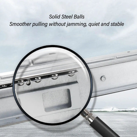 Magnified view of Heavy Duty Undermount Drawer Slides With Full Extension for cabinets, highlighting solid steel balls for smooth glide.