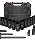 Heavy Duty 48 Piece Impact Socket Set With 6 Point Deep And Shallow Sockets SAE And Metric From 5/16 To 3/4 Inch And 8 To 22 mm CR-V Steel