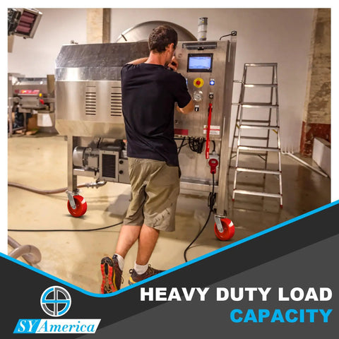 Built Tough 4 By 2 Inch Stainless Steel Swivel Casters Featuring Durable Polyurethane Wheels 750 Pound Load Rating For Commercial Kitchens And Warehouses Smooth Rollin Heavy Duty Rig under a heavy equipment setup.