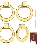 Brushed Gold Ring Drawer Pulls Set Of 4 Round Cabinet Pulls For Furniture Hardware Zinc Alloy Dresser Cupboard Closet Door Handle