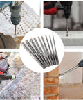 Utoolmart masonry drill bits set, carbide-tipped 12mm x 150mm for SDS rotary hammers; collage of drilling scenes