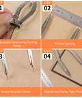 Steps to use Heavy Duty Radius Divider Tool 12 Inch Scriber for Sheet Metal Fabrication and Layout Work, showing precision and adjustment.