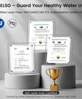 Certificates verifying NSF lead-free standards for Premium Brushed Nickel Pull Down Kitchen Faucet With Built In Water Filter.