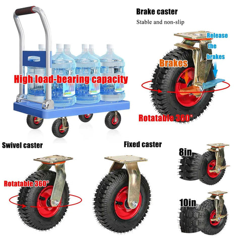 2 Pack Heavy Duty Rubber Swivel Casters Built Different To Roll Easy On Hard Surfaces With 8in and 10in wheels.