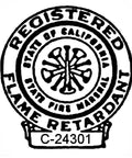 Seal showing registration for flame-retardant certification, related to Clear Fire Retardant Spray For Interior Woodwork And Paper Surfaces Ready To Use Quart 32 Ounce Covers About 75 Square Feet And Is Certified To CDPH EHLB Standard For Low Emissive Coatings So Your Project Stays Safer.