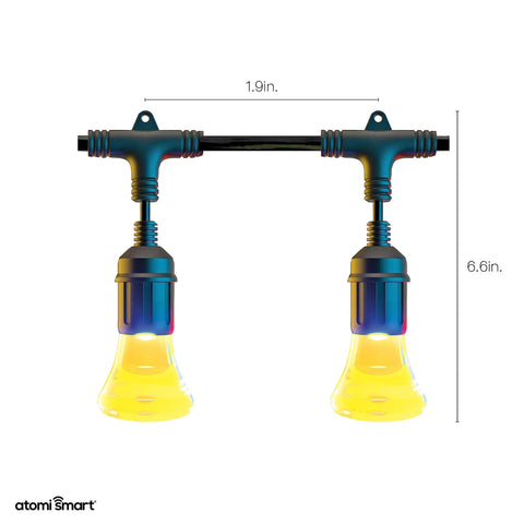 WiFi Enabled Color Changing Outdoor String Lights 48Ft 24 Shatterproof Bulbs, showcasing two bulbs, 20W LEDs, IP65 weatherproof design