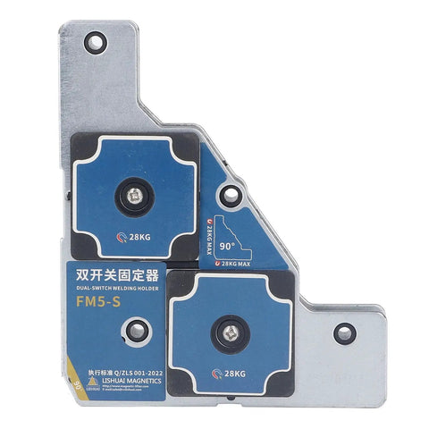 Heavy Duty Welding Magnet 2 Pack With Strong 61 Pound Pull Force, Dual Switch Holder For Steel And Iron Pipe, Reliable Angle Support Tool To Keep Your Metal Work Rock Solid And Super Easy To Use Today, showing compact design and dual switch setup.