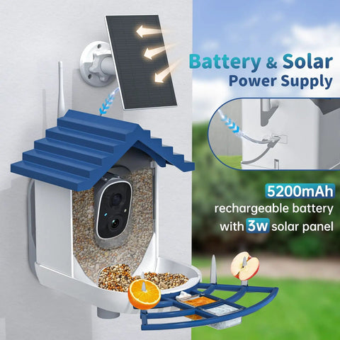 Smart Bird Feeder With Camera, Solar Powered Outdoor Feeder With AI Bird Identification, 2.4Ghz WiFi, 2K Live Video installed view