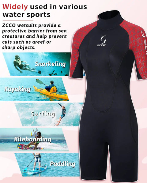 3mm Shorty Wetsuit Back Zip Full Body Dive Skin For Diving Surfing Snorkeling Spearfishing Canoeing And Water Sports Men Women Red XL