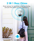 Woman using Ultra Loud No Brainer 120dB Window And Door Alarm For Home Security with Easy Stick On Mount at store entrance