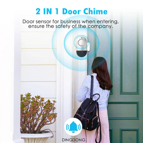Woman using Ultra Loud No Brainer 120dB Window And Door Alarm For Home Security with Easy Stick On Mount at store entrance