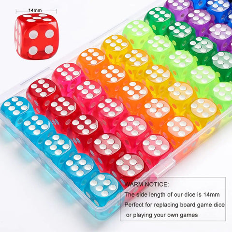 Cool 50 Piece Dice Set With 14mm Colorful 6 Sided Dice For Board Games Family Game Night Math Learning And Classroom Use Durable Acrylic With Rounded Edges And Comes With A Storage Box