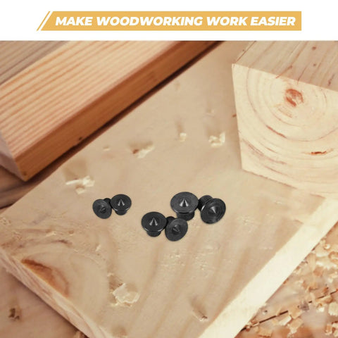 Eight Piece Woodworking Dowel Pins With Locating Center Point For Precise Furniture Joinery on a wooden board surface