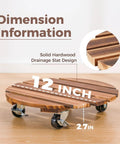 Tough Wood Plant Stand With Wheels 12 Inch Rolling Planter Caddy with durable hardwood slat design and swivel casters.