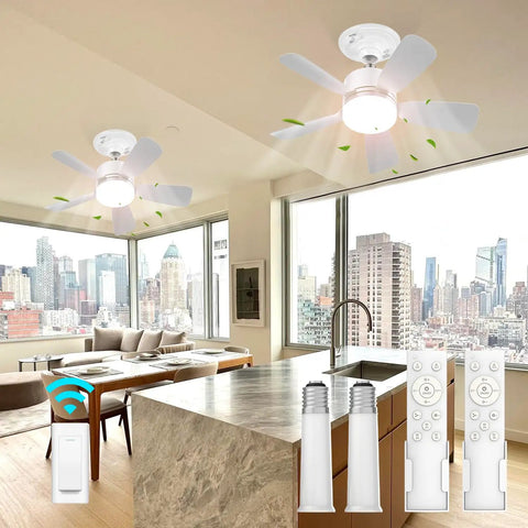 17.5 Inch Socket Fan Light With Remote, 25W LED Ceiling Fan, 1600 Lumens installed in spacious living room and kitchen