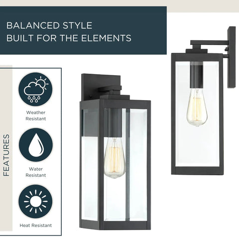 Westover 17 Inch Outdoor Wall Sconce 1 Light Earth Black Finish With Clear Beveled Glass E26 Base Wet Rated Weatherproof Steel