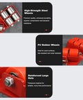 High-strength steel wheels and PU rubber wheels of No Sweat Heavy Duty Machinery Mover With 5000 Pound Capacity and Rugged Steel Frame.